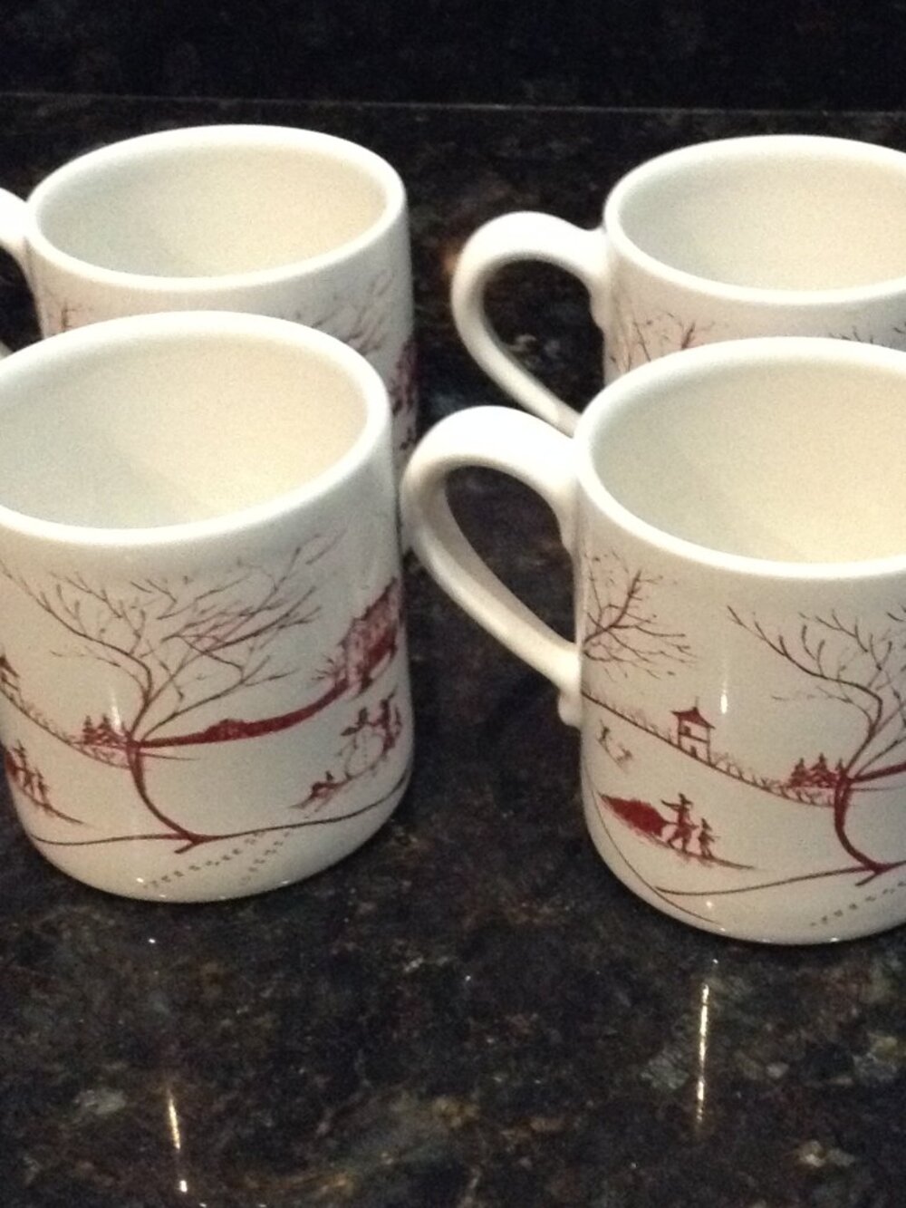 NWOT (4) Juliska Country Estate Mugs "Winter Frolic" 12 oz Collectible Quality - Picture 2 of 7